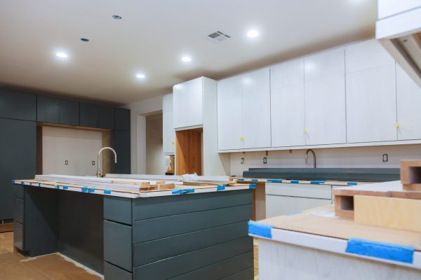 installed kitchen in a new apartment in front.
