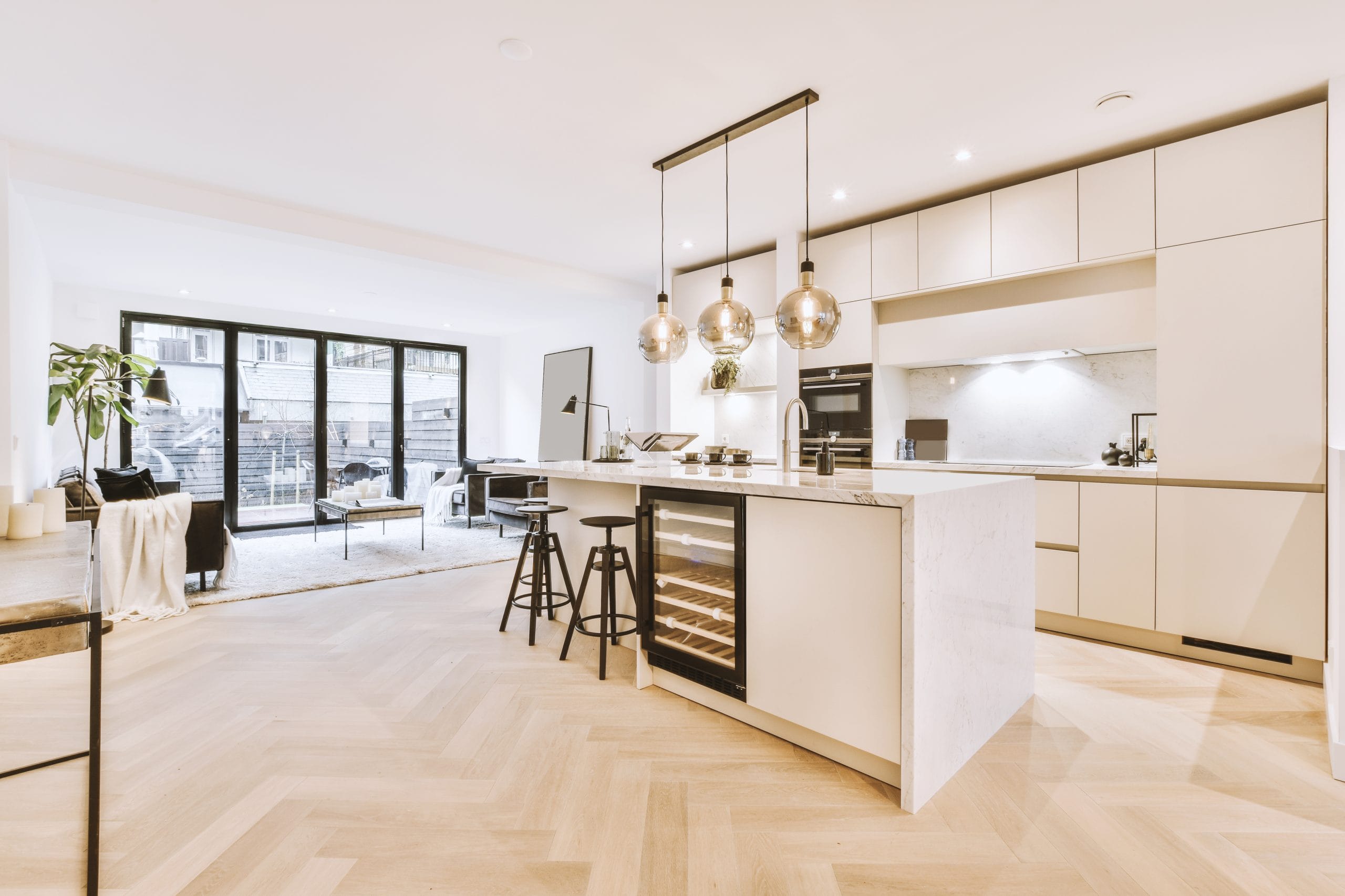 open plan kitchen with living room