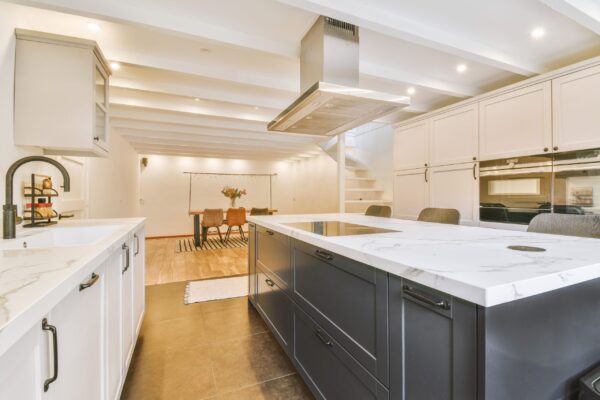 open plan kitchen with living room
